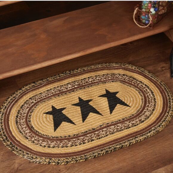 Primitive Star Jute Braided Oval Rug Country Farmhouse Floor Mat Cottage - Picture 1 of 2